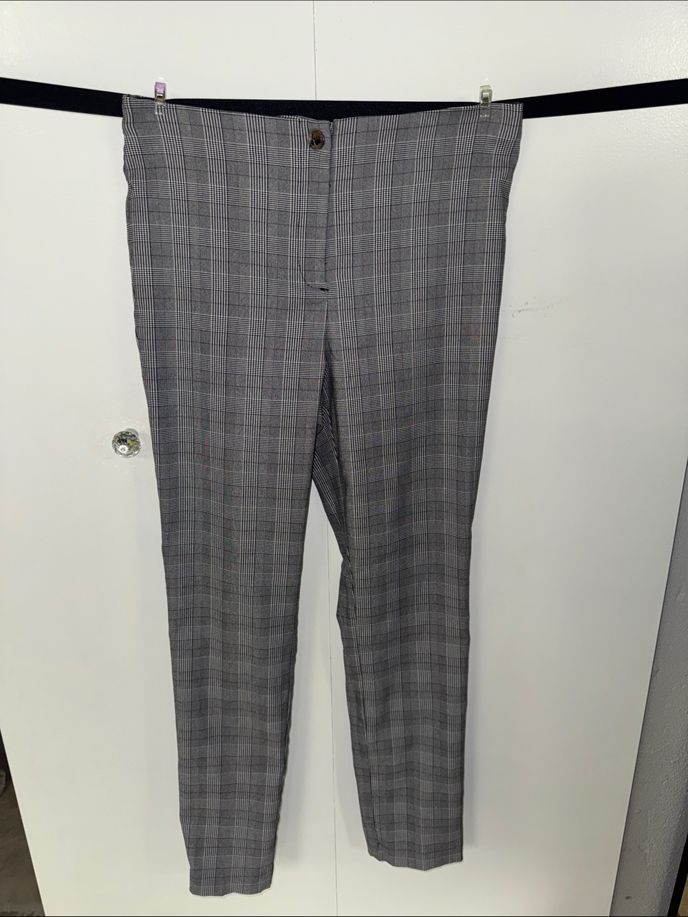 Tailored Gray Plaid Straight-Leg Pants